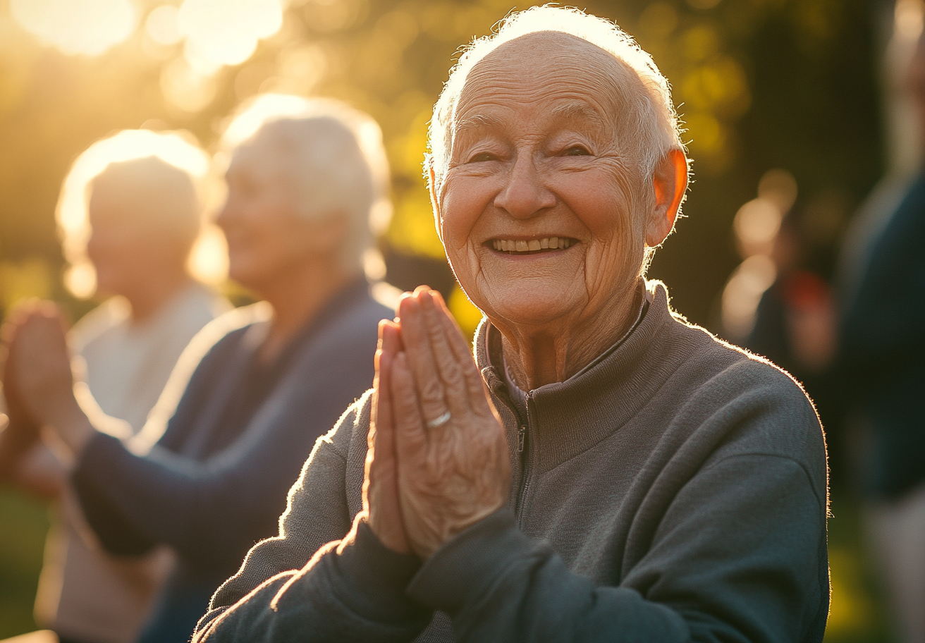 Група людей старшого віку на заняттях з йоги